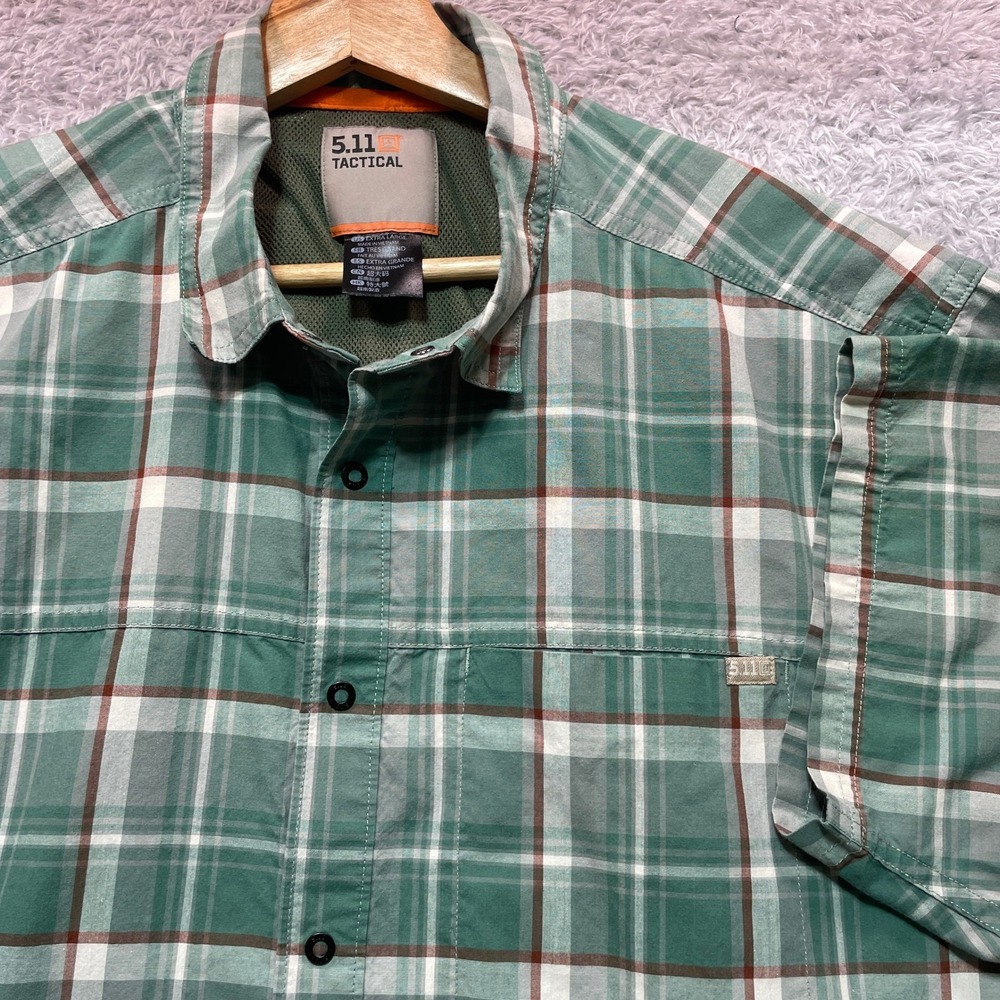 5.11 Tactical Mens XL Green Plaid Short Sleeve Button Down Mesh Back Shirt